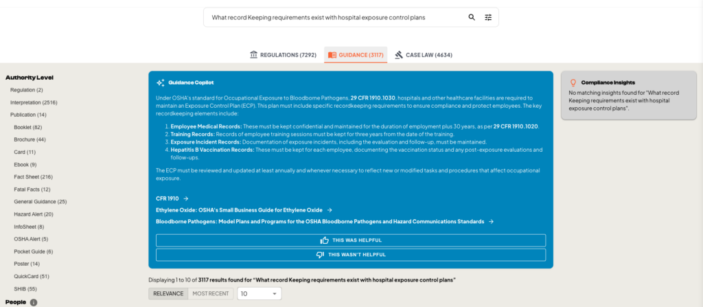 oshawise screenshot showing an AI answer about a hospital exposure control plan